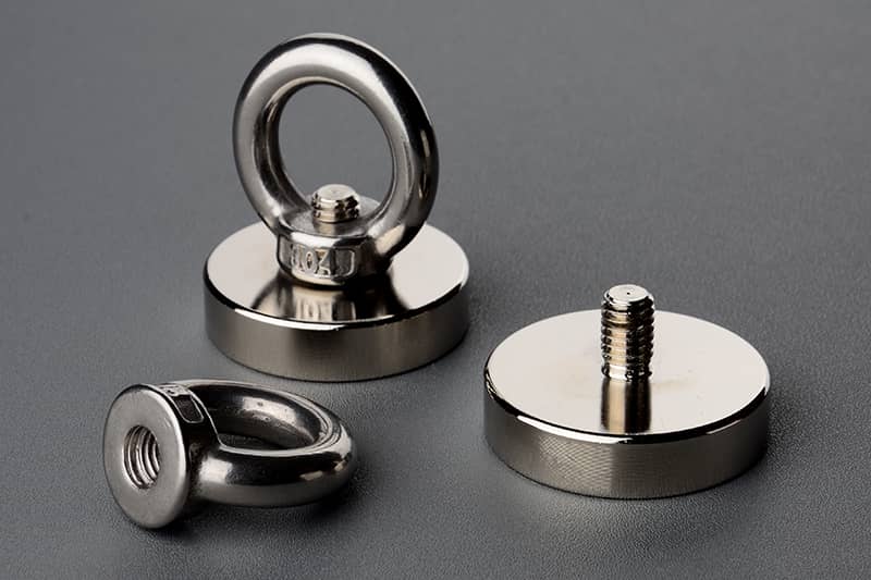D42mm Neodymium magnet pot with external metric thread M8*12mm with stainless steel ring