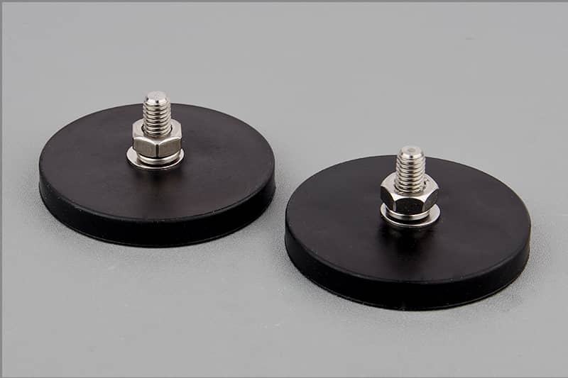 D66mm Rubber Coated Neodymium Magnet , With M8*15mm Male thread , anti-scratch and good corrosion resistant