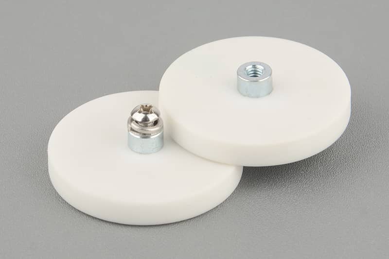 D43mm Neodymium magnet pot with an internal thread bush M4, White 