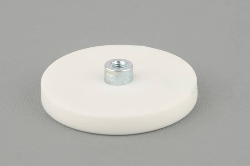 D43mm Neodymium magnet pot with an internal thread bush M4, White 