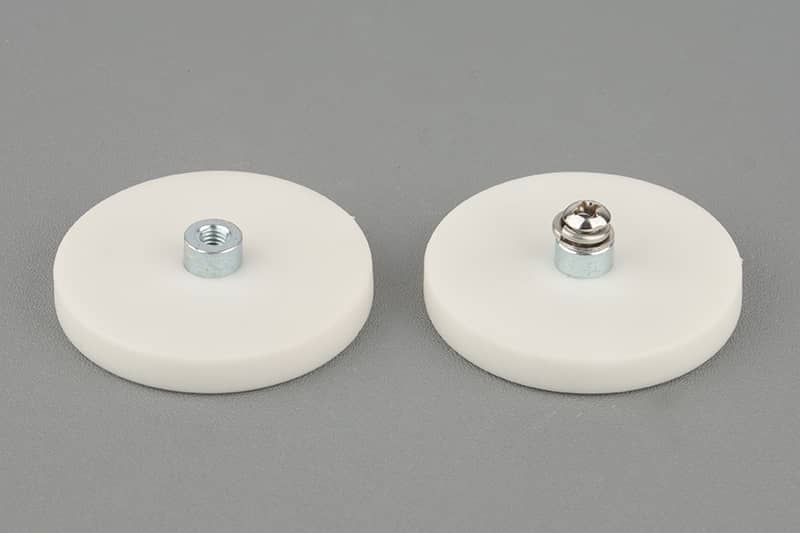 D43mm Neodymium magnet pot with an internal thread bush M4, White 